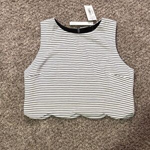 Aqua Black and White Striped Scallop Hem Tank Top